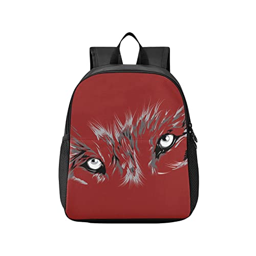 BIOTUZ Wolf and Moon - Mochilas para niños pequeños, mochila preescolar, mochila escolar para jardín de infantes, mochila de viaje, Wolf Face Red7, M