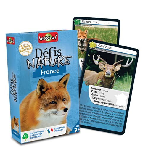 Bioviva – Retos Nature – Francia – Apuesta por los Puntos Fuertes de Estos Animales para Ganar la Batalla – Juego de Cartas – 2 a 6 Jugadores – 7 años – Fabricado en Francia – 282529
