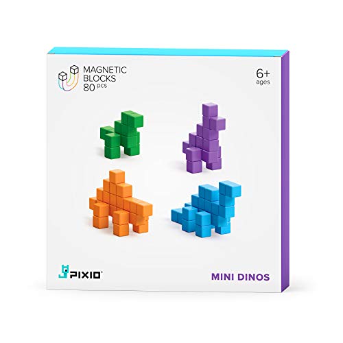 Bizak Pixio Mini Dinos, crea tu parque jurásico con sus 80 cubos magnéticos, combina sus colores como quieras, es fácil y rápido, recomendado para niños a partir de 6 años (64244010)