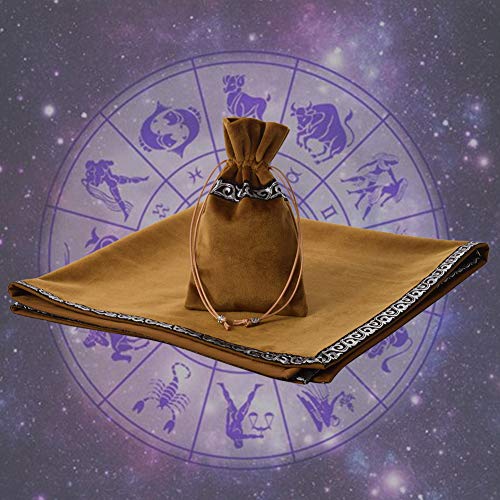 BLESSUME Mantel de tarot de altar, adivinación, tela de terciopelo Wicca con bolsa de tarot (amarillo)