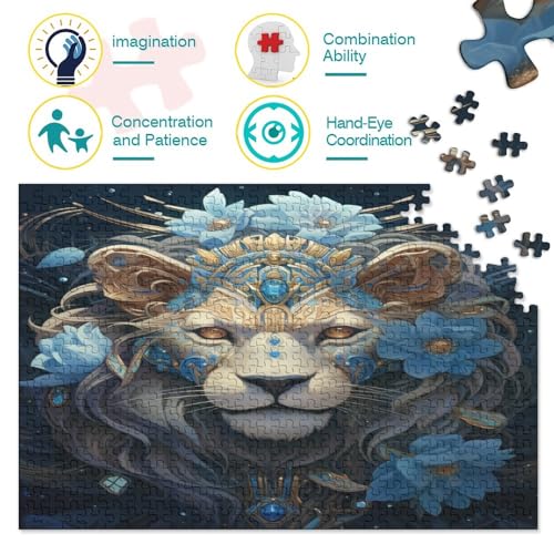 Blue Lion Head 500 Piezas Adultos, Lion Puzzle para Imposible Rompecabezas Juegos De Habilidades para Toda La Familia, para 14 Años Difícil Y Desafiante Arte del Hogar 500pcs (52x38cm)