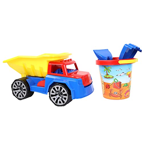 BLUE SKY - Camión Volquete Maxi con Cubo y Accesorios - Juego de Playa - 045300NP - Multicolor - Vehículo con Ruedas Libres - Plástico - Juego al Aire Libre - 29 cm - A Partir de 18 Meses