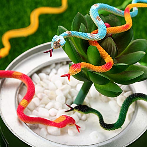 Blulu 32 Pieces Plastic Snakes 4 Inch Rain Forest Snakes Realistic Rubber Snake Assorted Colorful Fake Snake Toys for Boys and Girls, Party Favors Decoration, Gag Toys, Prank and Prop (32 Pieces)