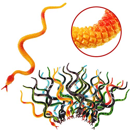 Blulu 32 Pieces Plastic Snakes 4 Inch Rain Forest Snakes Realistic Rubber Snake Assorted Colorful Fake Snake Toys for Boys and Girls, Party Favors Decoration, Gag Toys, Prank and Prop (32 Pieces)