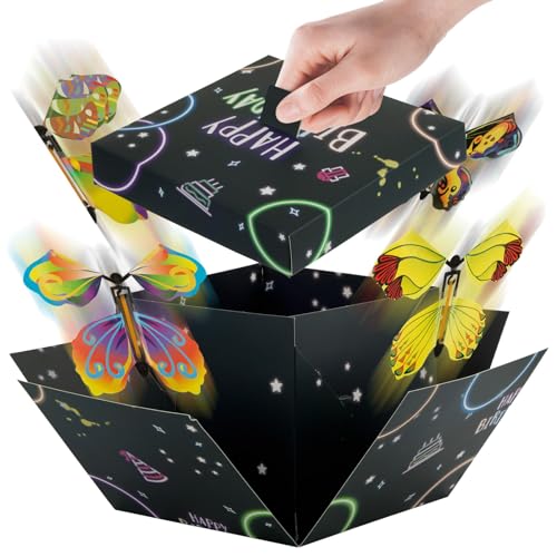 BOFUNX Caja de Regalos Caja de Sorpresa Creativo de Regalo con Mariposas Voladoras DIY Bricolaje Explosión Gift Box Birthday para Feliz Cumpleaños