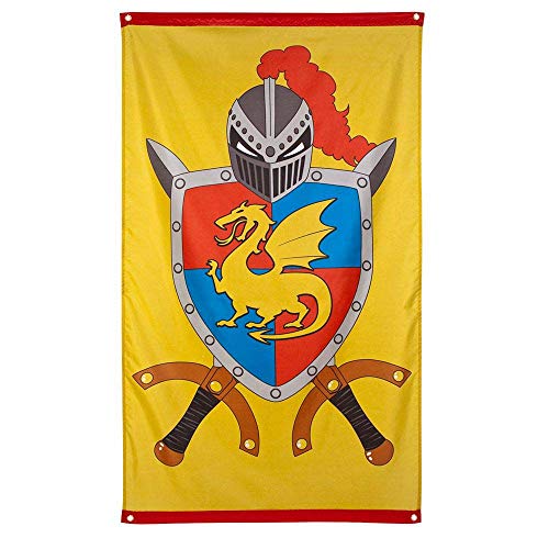 Boland 44008 - Bandera caballero y dragón, tamaño 150 x 90 cm, decoración colgante con dragón y escudo de armas, banderola, decoración para fiesta temática, cumpleaños o carnaval