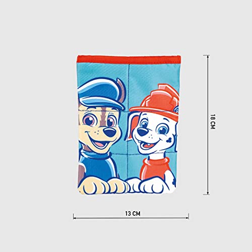 Bolsa de Cuerda para Smartphone de La Patrulla Canina - Color Azul y Rojo - 10 x 18 x 1 cm - Fabricadas 100% de Polyester - Cierre de Cremallera - Producto Original Diseñado en España