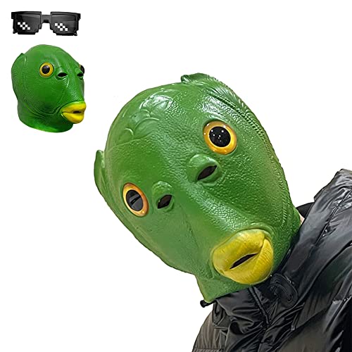 BONHHC Máscara de pez divertida,máscara de cabeza de animal,máscara de murloc verde,máscara de monstruo divertido con un par de gafas,accesorios de cosplay de disfraces de carnaval de Halloween