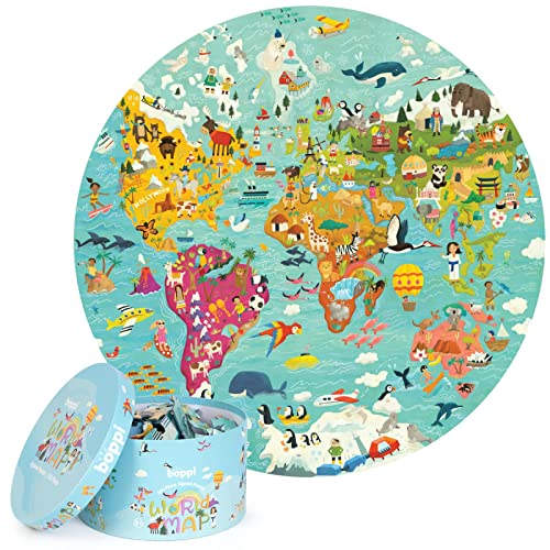boppi puzle para niños Circular del mapamundi Hecho de cartón 100% Reciclado de 150 Piezas con Animales, para niños de 3, 4, 5, 6, 7 y 8 años, 58 cm de diámetro