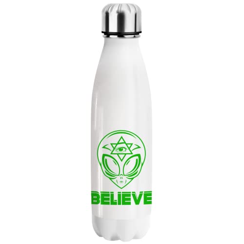 Botella de agua UFO Alien Believe Space Illuminati regalo, divertida botella de acero inoxidable