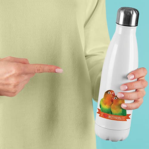 Botella isotérmica blanca con diseño de I love inseparables
