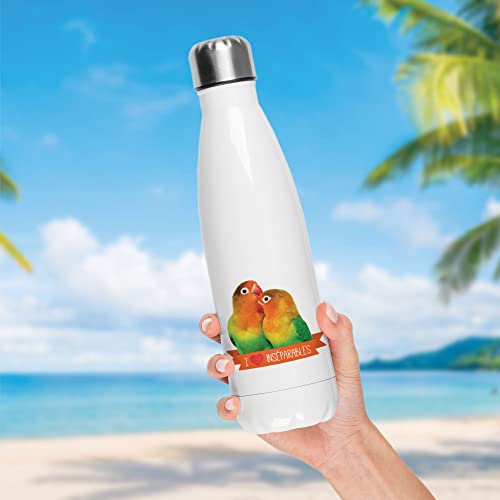 Botella isotérmica blanca con diseño de I love inseparables