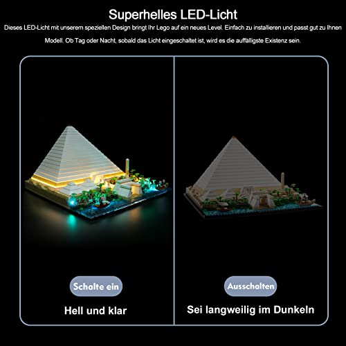 BrickBling Juego de luces LED para pirámide de Lego Cheops (sin juego de Lego, solo luces), juego de iluminación LED para Lego 21058 Architecture Great Pyramid of Giza, decoración para casa y oficina,