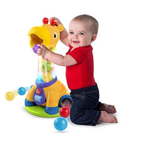 Bright Starts - Spin & Giggle Giraffe Ball Popper, Juguete musical para bebés y niños pequeños, jirafa con pelotas, edad 12 meses o más