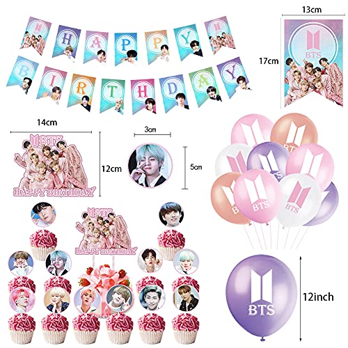BTS Birthday Party Decoraciones, 34PCS Decoración de Fiesta de Cumpleaños, Banner de Feliz Cumpleaños, Primeros de la Torta Para Fiesta de Cumpleaños