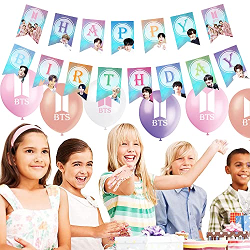 BTS Birthday Party Decoraciones, 34PCS Decoración de Fiesta de Cumpleaños, Banner de Feliz Cumpleaños, Primeros de la Torta Para Fiesta de Cumpleaños