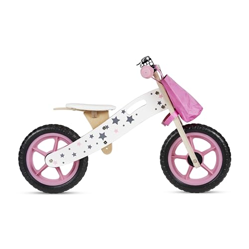 BUDDY BABY Bike - Bicicleta sin Pedales Montessori, Ligera y con Asiento Ajustable y Timbre, Bicicleta 2 Ruedas, Bicicletas niños, Hecha de Madera, Práctica, Moto bebé (Blanco/Rosa)