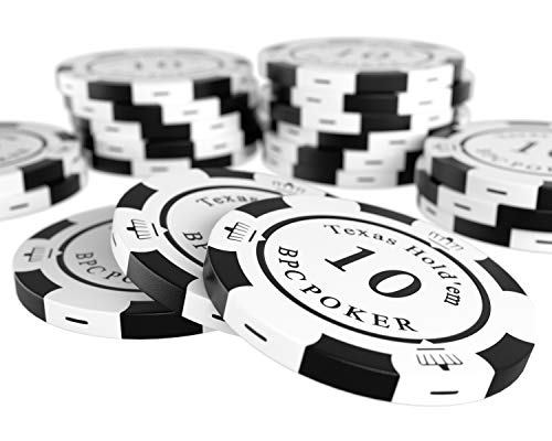 Bullets Playing Cards - 25 fichas de póquer de arcilla para juego de póquer - Valor 10 - 14 g - 4 cm de diámetro - Color blanco - Negro