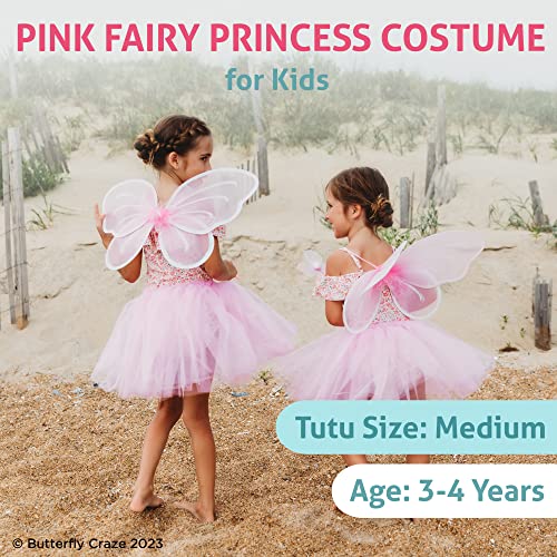 Butterfly Craze Conjunto de Disfraz de Hada Princesa con Tutú, Vestido y Baile de Ballet para Niñas Rosa M (3-4 Años)