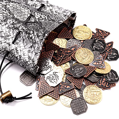 Byhoo 120 Monedas de Metal de Oro, Plata y Cobre y Ojos Luminosos de dragón, Monedas Falsas para DND, Accesorios de Juegos de rol para Juegos de Mesa, Mazmorras y Dragones