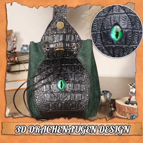Byhoo DND Cubo bolsa con ojo de dragón y diseño de piel sintética 3D, correa desmontable, llevar a mano o colgar en el cinturón, DND cubo bolsa gran capacidad traje para más juegos de dados DND,
