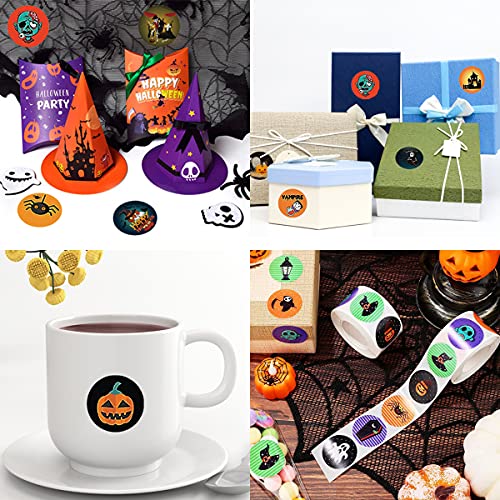 Byhoo Pegatinas de Halloween para niños, 1000 Piezas Halloween Pumpkin Bat Spider Stickers Roll, 16 Colores y diseños Vibrantes, Sellos de sobre para Decoraciones de Fiesta de Halloween