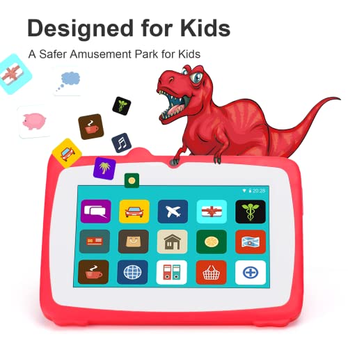 C idea Tablet Niños 7 Pulgadas Android 12 Tablet con 2GB RAM+32GB ROM (TF extendida) Kids Juego Educativos, Control Parental, Pantalla IPS HD, Dual Cámara, 2.4GWi-Fi (Rojo)