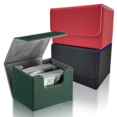 Caja de 3 piezas para cartas, caja de cartas coleccionables para más de 100 tarjetas, protector de cartas, caja de almacenamiento, caja de cartas compatible con MTG TCG (negro, rojo, verde)
