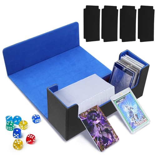 Caja de baraja para cartas Magic the Gathering, caja de cartas coleccionables para 1000+ cartas/36 piezas 35PT Fundas Magnéticas Tarjetero con 4 divisores, caja de tarjetas magnética(Negro Azul)