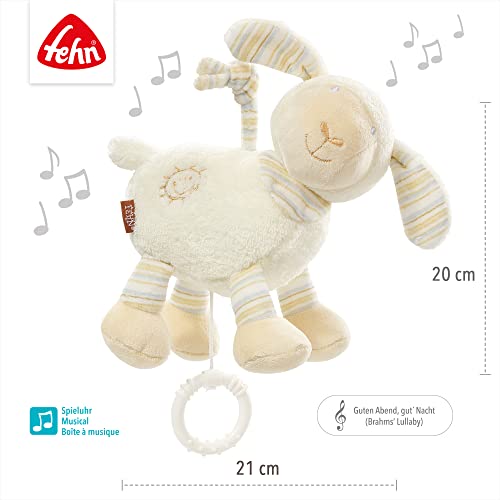 Caja de música Fehn para ayudar a dormir oveja - peluche con melodía para ayudar a dormir "Buenas tardes buenas noches" - juguete para llevar y para casa - juguete musical para bebés y niños pequeños