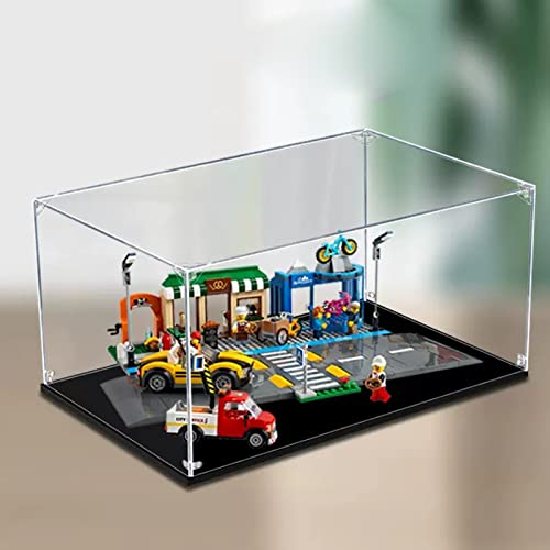 Caja expositora lego acrílico compatible con LEGO 60306 Shopping Street, caja de exhibición transparente a prueba de polvo (sin modelo de bloque de construcción) (2 mm)