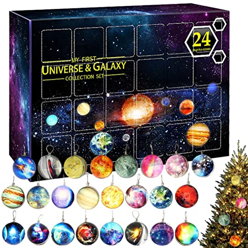 Calendario de Adviento 2022 Niños, 24 calendario de cuenta regresiva de Navidad, 24 planetas cósmicos, calendario de adviento de juguete, colgante para árbol de Navidad llavero mochila escolar