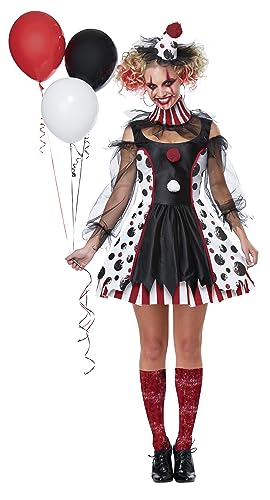 California Trajes para Mujer Twisted Clown Circus Fancy Dress, Red, White, Black, M