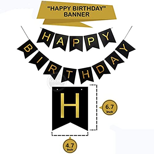 CAM2 Decoración para cumpleaños con 1 pancarta de feliz cumpleaños, 4 globos de pentagrama, 32 globos de color negro, dorado y blanco