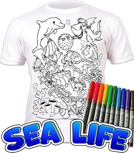 Camiseta Splat Planet Color-in Sea Life con 10 bolígrafos mágicos Lavables no tóxicos - Camiseta para Colorear y Lavar