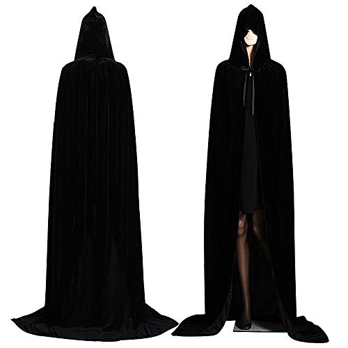 Capa negra con capucha - larga - adultos - chenilla - terciopelo - drácula - vampiro - disfraz - nosferatu - halloween - carnaval - hombre - hombre - cosplay - mujer - mujer - idea de regalo