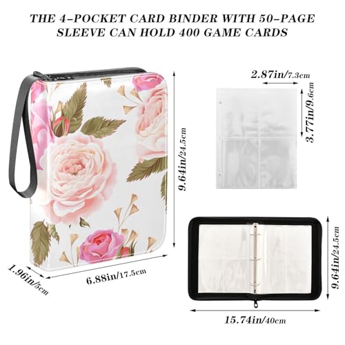 Carpeta de tarjetas de flores de rosas inglesas, 400 bolsillos, álbum de almacenamiento de tarjetas con mangas, con cremallera, carpeta para coleccionar tarjetas, tarjetas de juego, tarjetas