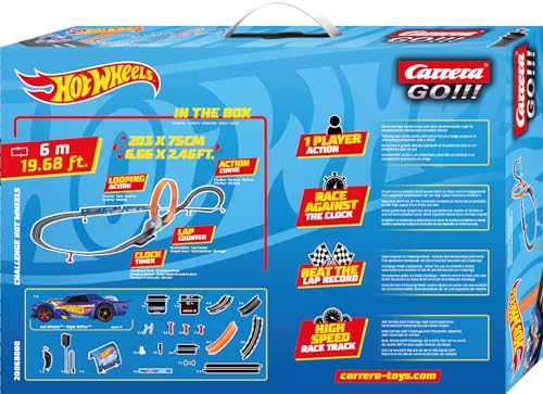 Carrera Go!!! Challenge Hot Wheels - Juego de Pista de Carreras y Coches con Licencia para hasta 1 Jugador, para niños y niñas a Partir de 6 años y Adultos, Escala 1:43 en diseño de Ruedas de
