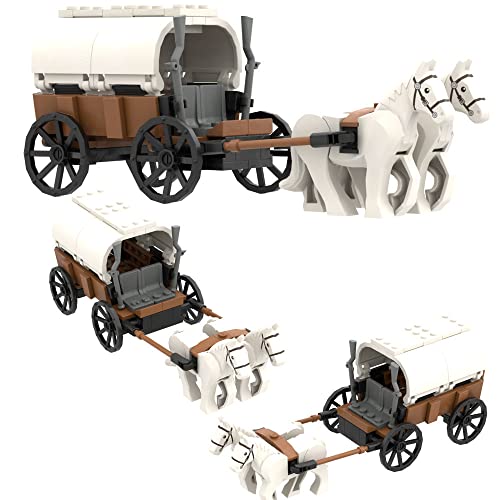 Carruaje medieval bloques de construcción, carros medievales personalizados carros chariot minifiguras soldados armas accesorios bloques de sujeción compatibles con Lego (69 piezas)