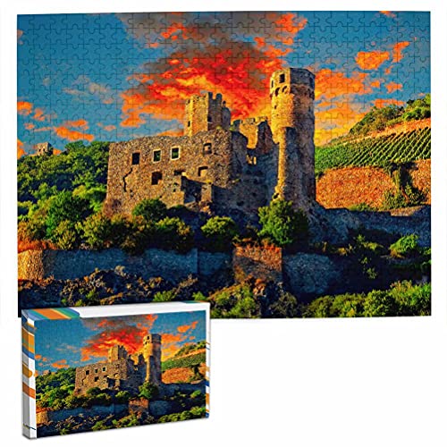 Castillo del Rin de Alemania Rompecabezas para Adultos, 500 Piezas de Madera, Regalo de Viaje, Recuerdo, 20.4 x 15 Pulgadas