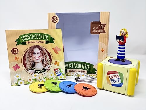 Cefa Toys - Cuentacuentos Narrados por Beatriz Montero, Audio Box con Batería Recargable, Contiene 50 Audiocuentos, Incluye Libro Ilustrado de 25 Páginas y Figura, para Niños a Partir de los 3 Años
