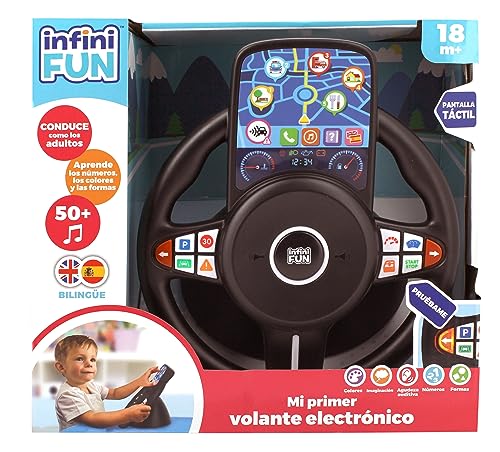 Cefa Toys - Infinifun Mi Primer Volante Electrónico, Incluye Juegos de Simulación de la Conducción, Números, Formas, Colores y Lugares, Bilingüe Español-Inglés, para Niños a Partir de los 18 Meses