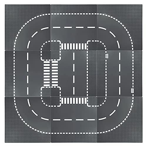 Celawork Placas de construcción para carreteras, ciudades, placas de carretera, compatibles con todas las marcas comunes, juego de placas de 25.5x25.5 cm para juegos creativos, 4 cruces, 1 recto)
