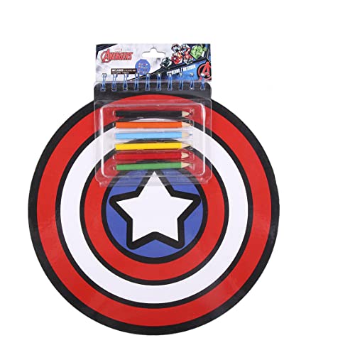 CERDÁ LIFE'S LITTLE MOMENTS - Cuaderno de Dibujo para Colorear de Capitan America Incluye 6 Lápices de Colores y 15 Pegatinas | Regalo Original para Peques - Licencia Oficial Marvel