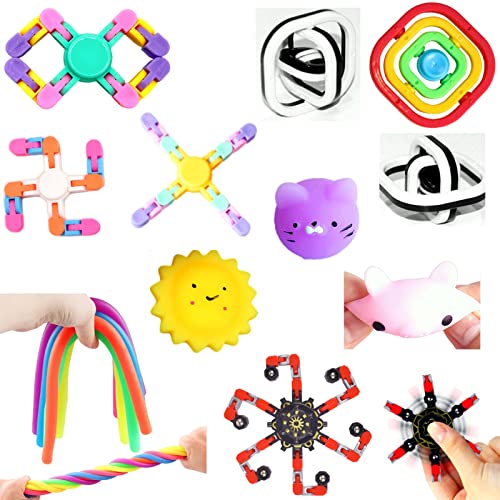 Chennyfun Fidget Toys Set, antiestrés con Caja de Juguetes Cubo mágico de Hamburguesa, Bola antiestrés, Juguetes sensoriales para Autismo TDAH, ansiolíticos cumpleaños para Adolescentes Adultos