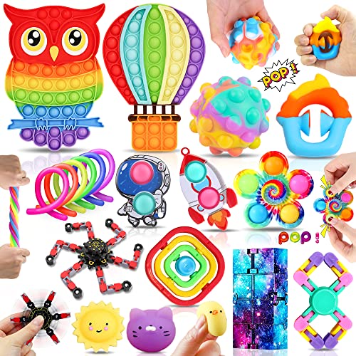 Chennyfun Fidget Toys Set, antiestrés con Caja de Juguetes Cubo mágico de Hamburguesa, Bola antiestrés, Juguetes sensoriales para Autismo TDAH, ansiolíticos cumpleaños para Adolescentes Adultos