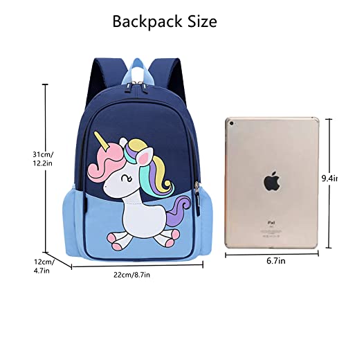 CHERUBIC Mochila para niños pequeños, impermeable, linda, fresca, pequeña, mochila preescolar, bolsa de dibujos animados para niños y niñas de 2 a 3 años, Unicornio Azul, small