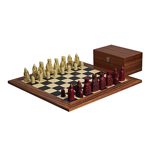 Chessgammon Piezas de ajedrez de resina de color marfil y rojo de la isla de Lewis I de 3,5" con escondite de palisandro 20".
