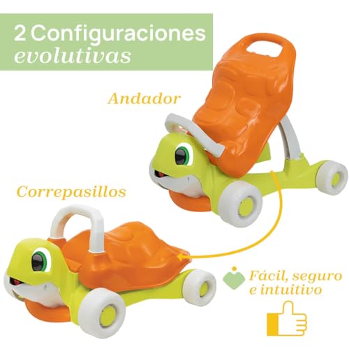 Chicco Andador Tortuga Eco+ 2en1, Andador y Correpasillos, para Aprender a Andar, Fabricado en Plástico Reciclado, Bebés Primeros Pasos, Andador y Correpasillos para Niños de 9 a 36 Meses