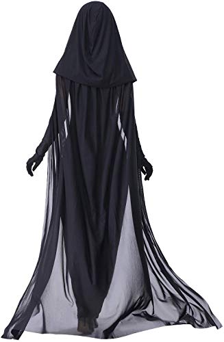 chuangminghangqi Disfraz de novia fantasma negra, disfraz de Halloween para mujer, disfraz de reina malvada para carnaval, disfraz de adulto de bruja, vestido largo con capucha (negro, XXL)